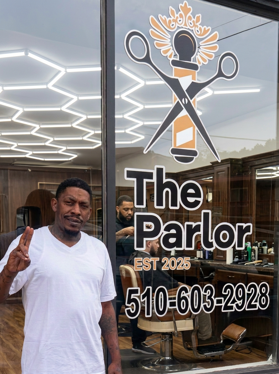 Marty, founder and owner, outside The Parlor storefront